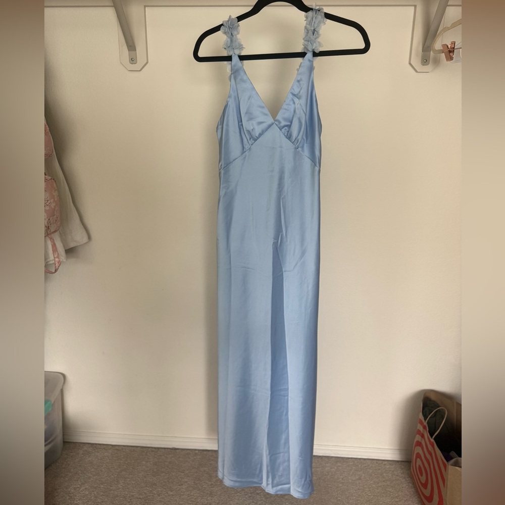 Hello Molly Blue Satin Floral Strap Maxi Dress – Size M / AU 10